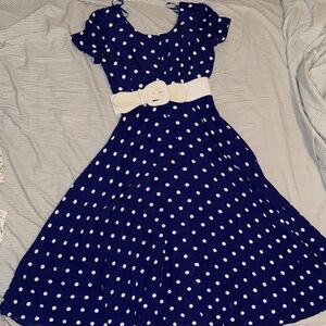 Vintage 1980’s Dress | Royal Blue w/ White Polka Dots